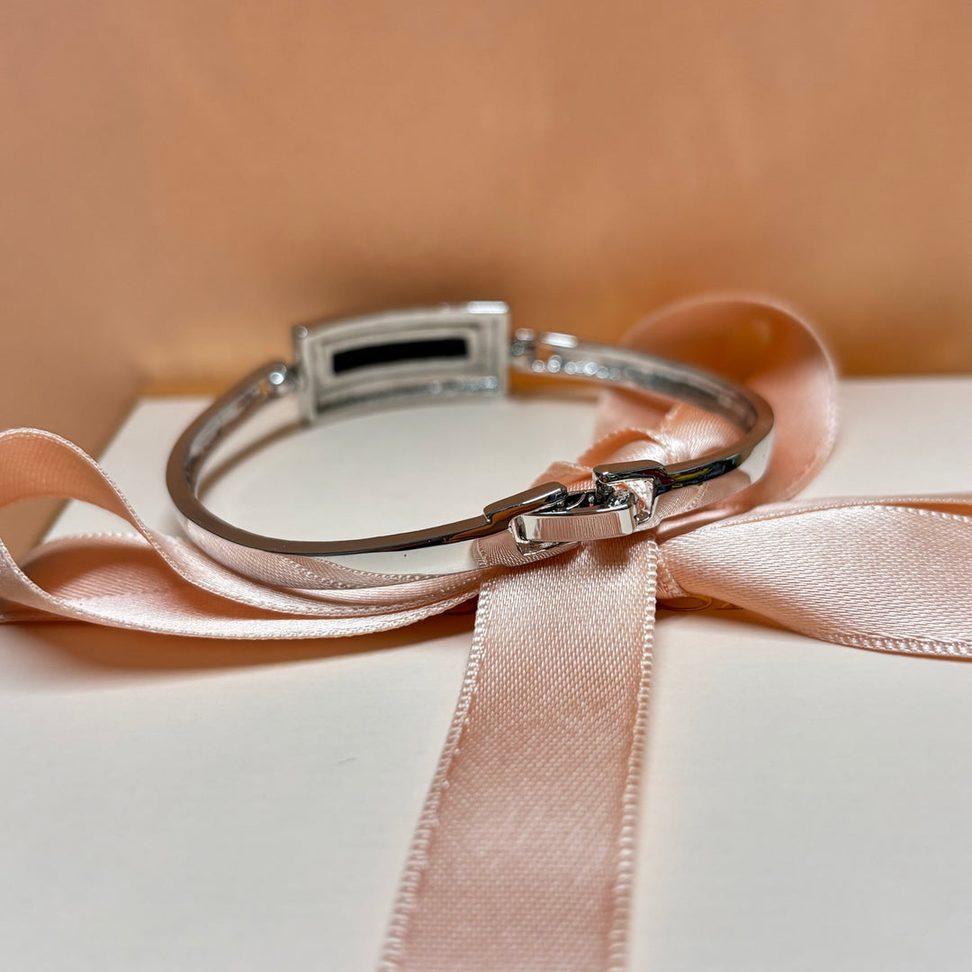 Rectangular black rhinestone silver set