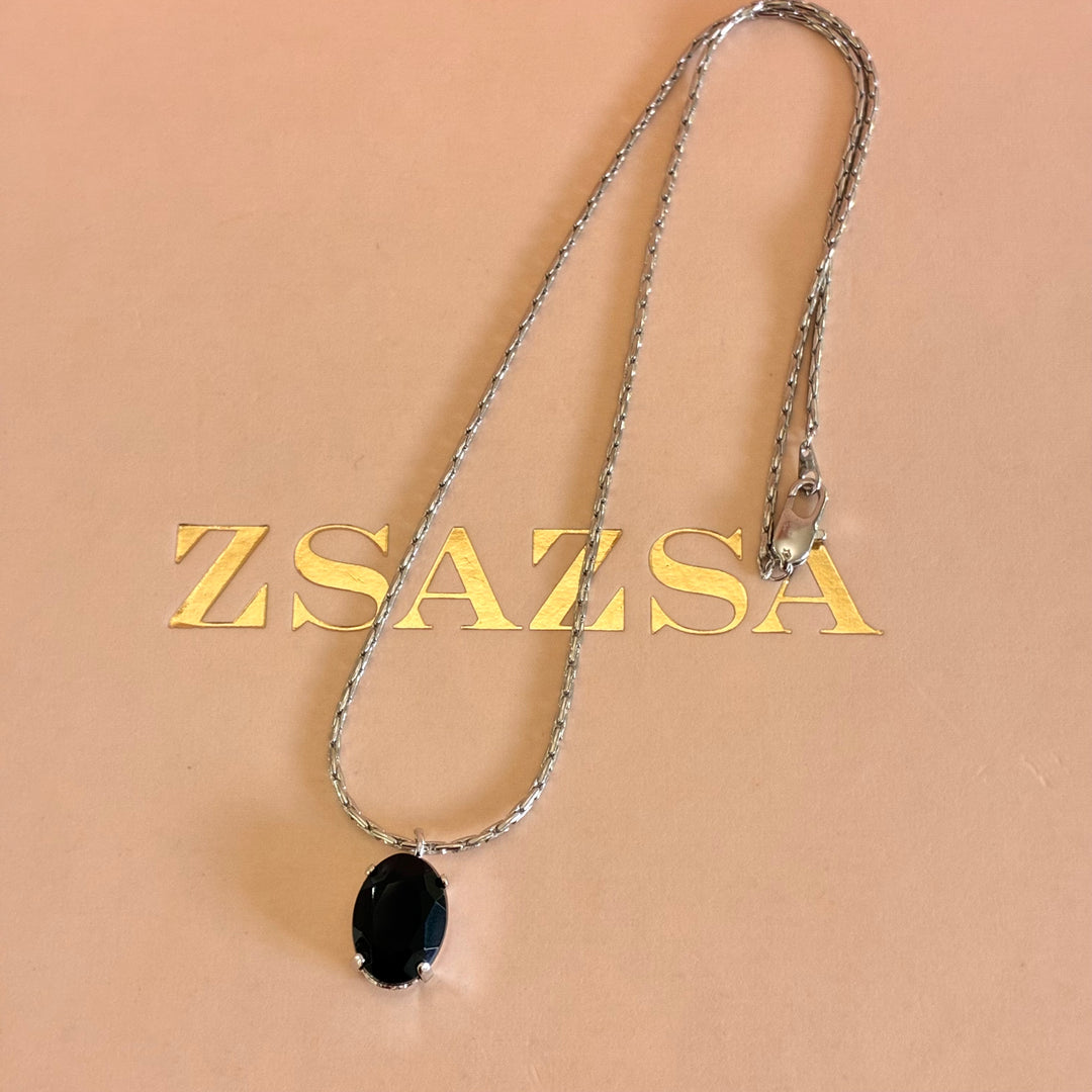 Black Swarovski crystals silver pendant set