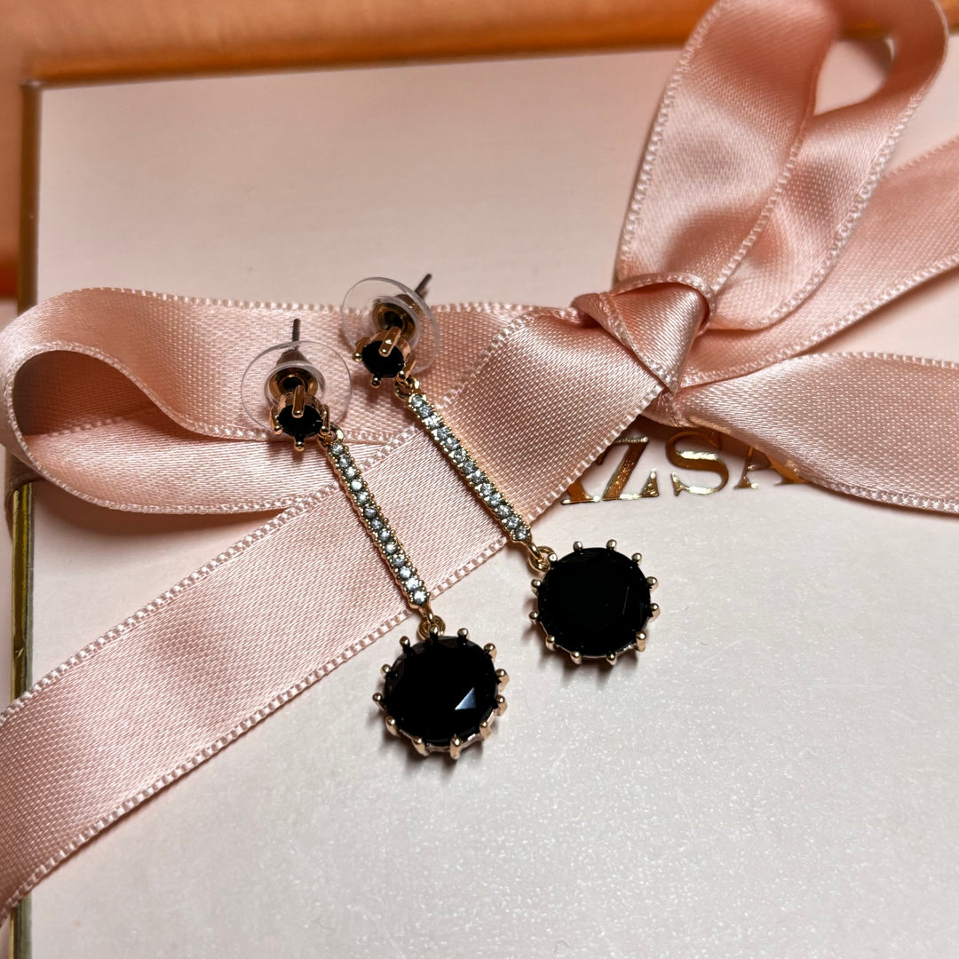 Black rhinestone gold plated earrings