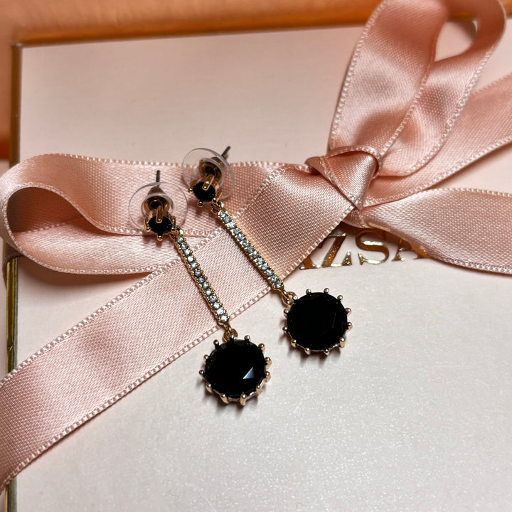 Black rhinestone gold plated earrings