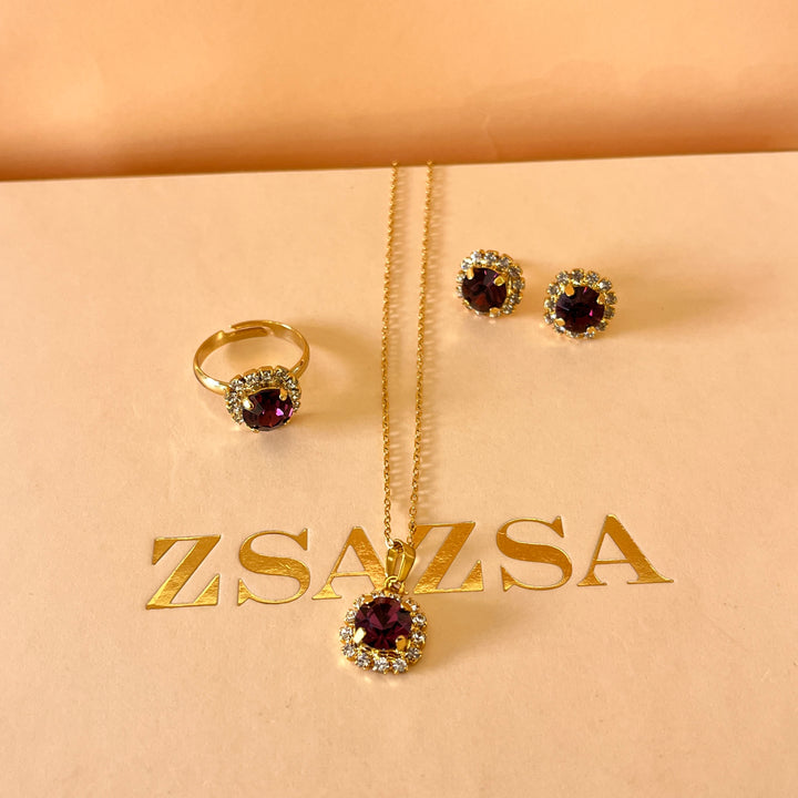 Purple flower preciosa crystals set