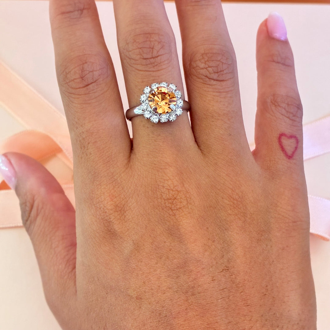 Peach dainty Preciosa crystals silver set