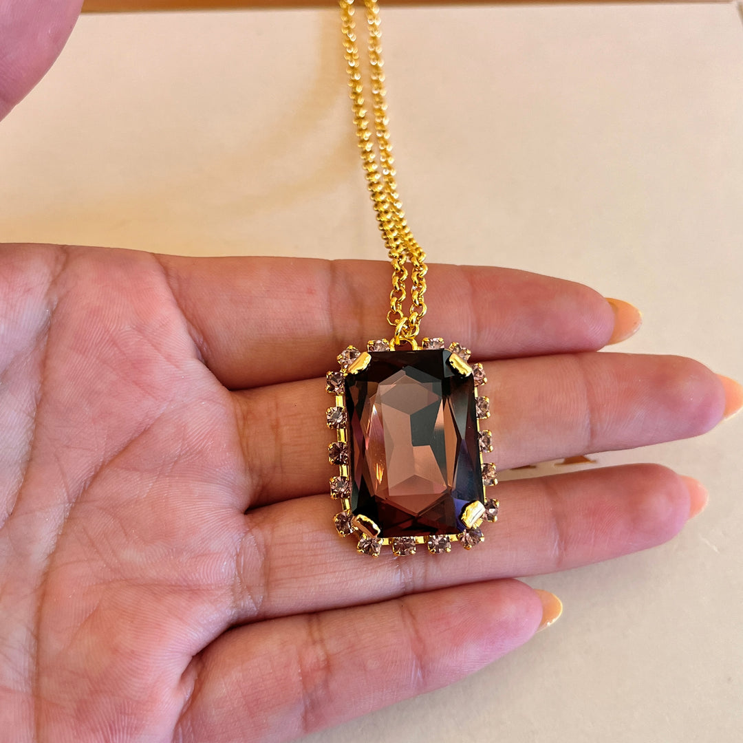 Purple and mauve rectangular preciosa crystals pendant