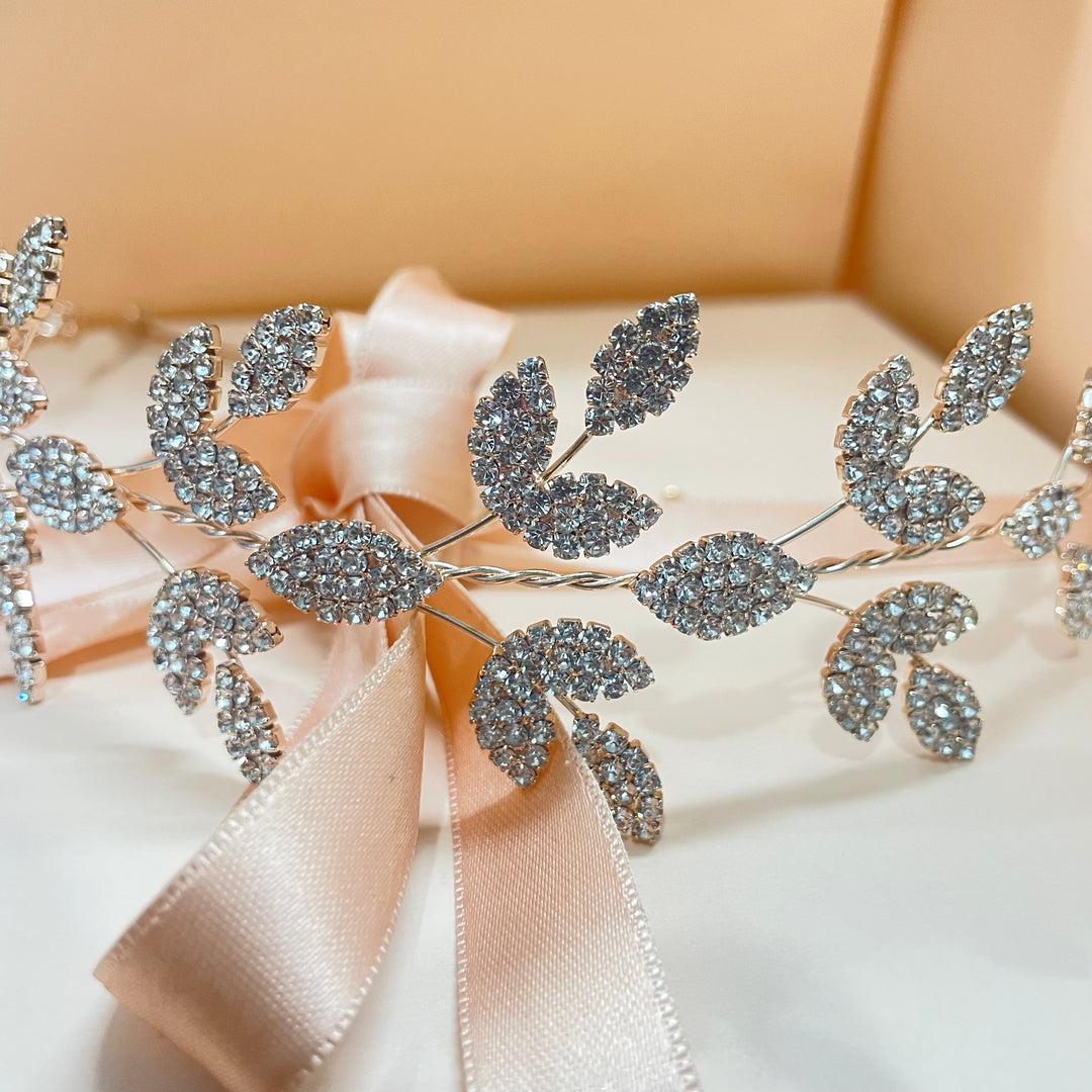 Rose gold leaves rhinestone headpiece