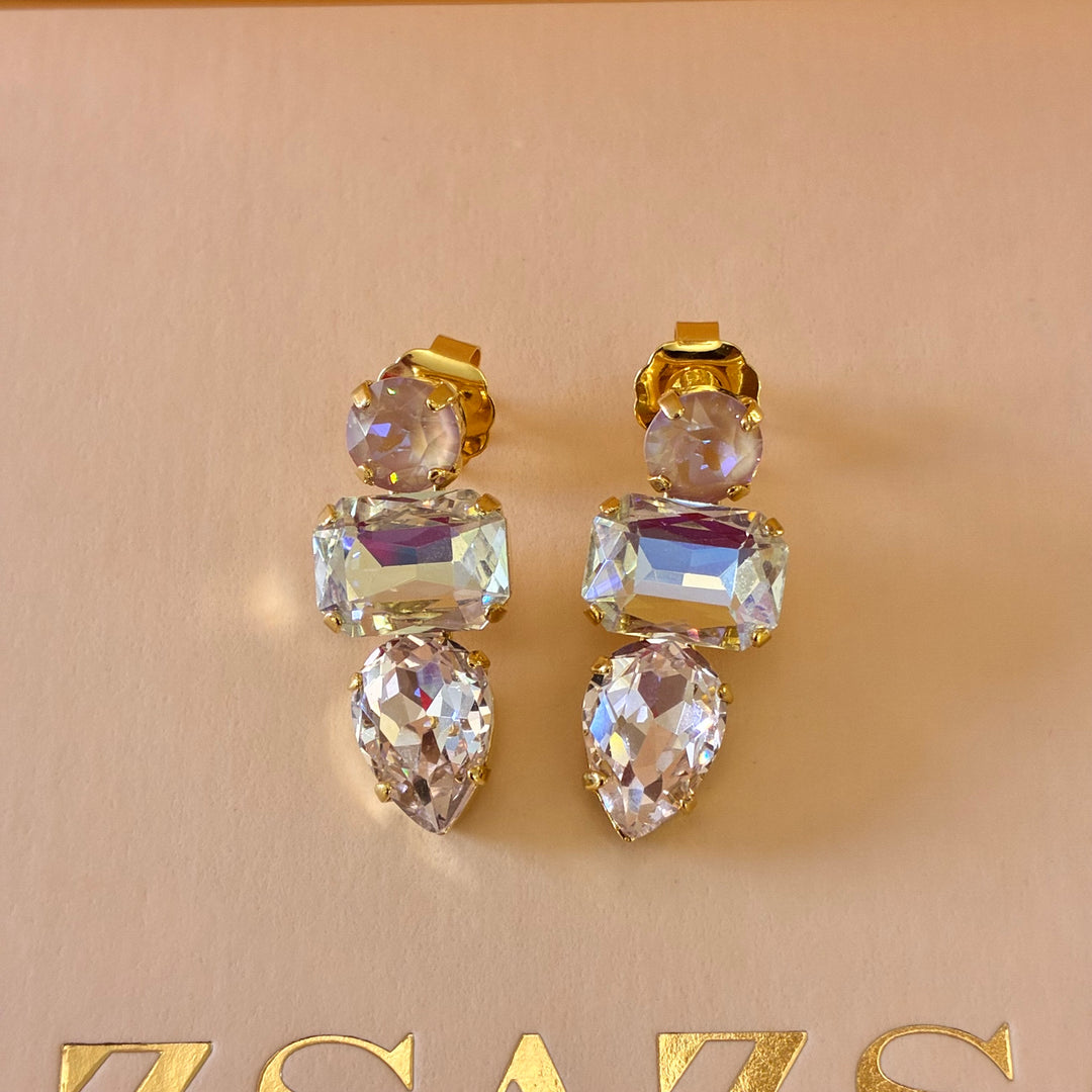 Mix of shape light pink Swarovski crystals gold plated set