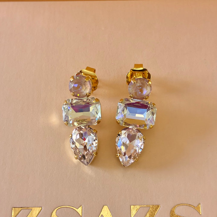 Mix of shape light pink Swarovski crystals gold plated set