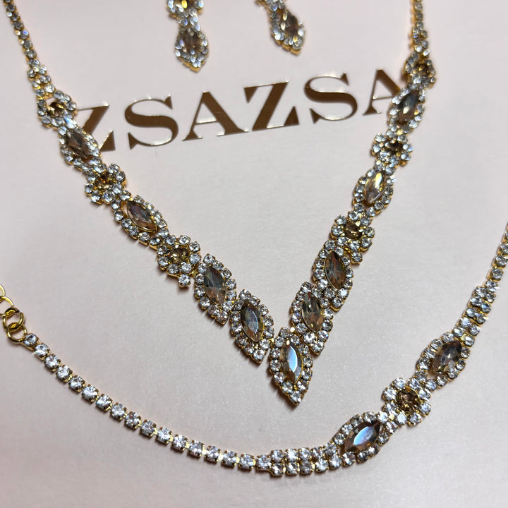 Bronze rhinestone marquise and flower set