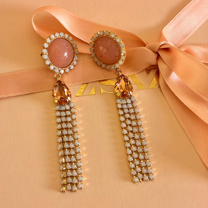 Peach teardrop fringe earrings