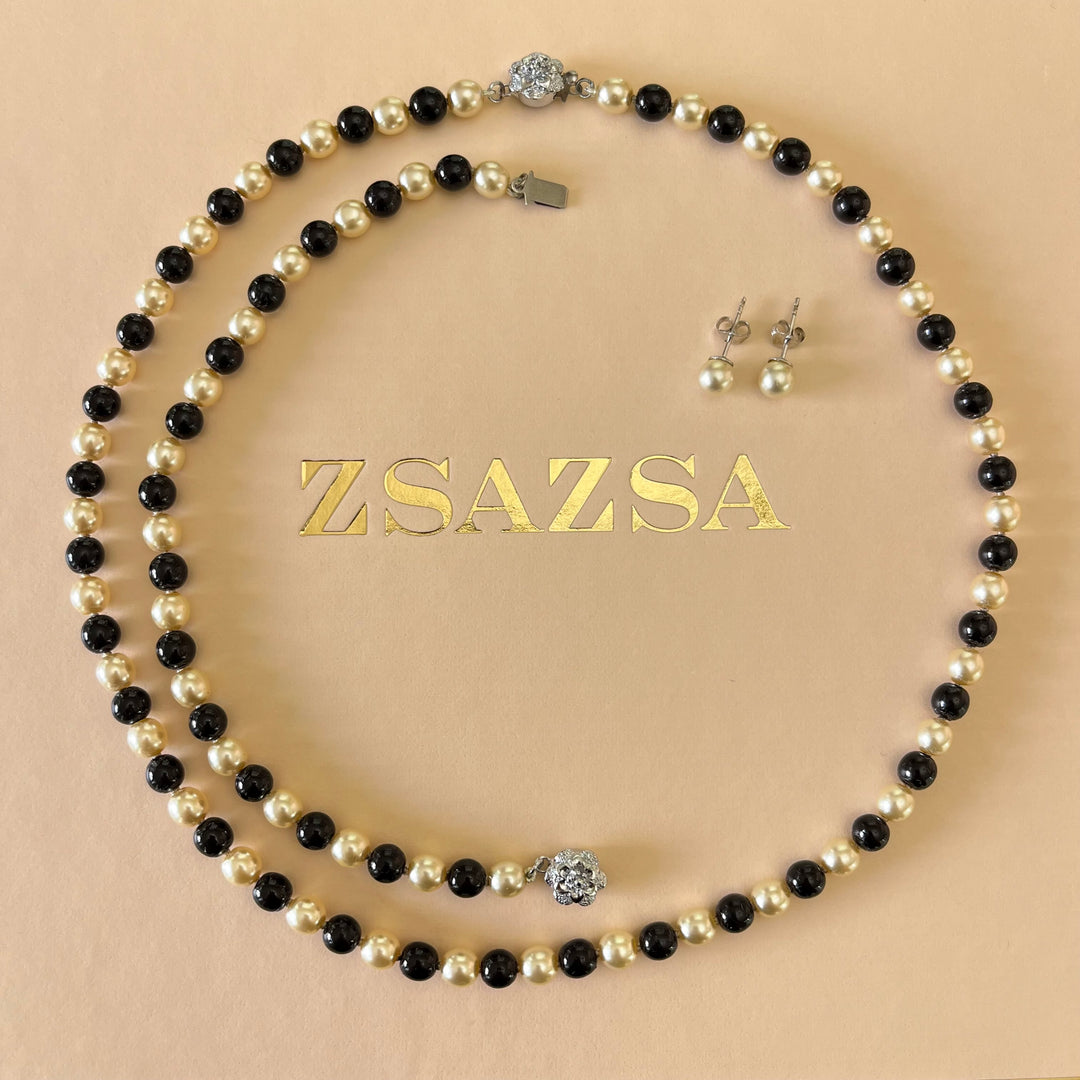 Cream & black silver Mallorca pearls set