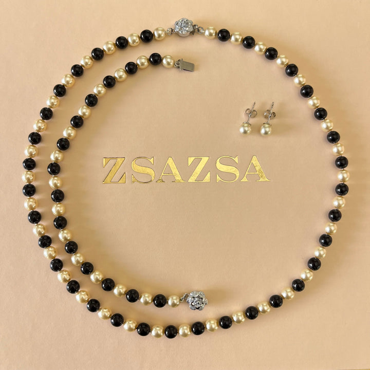 Cream & black silver Mallorca pearls set