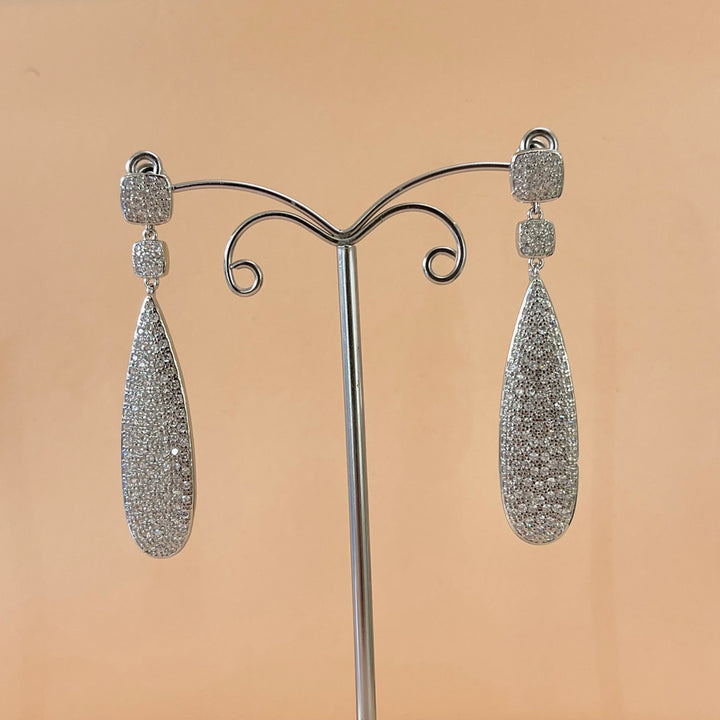 Silver zircone long earrings