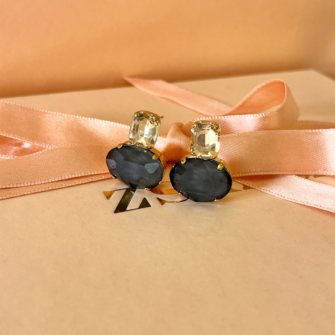 Dark grey and champagne  Swarovski crystals studs
