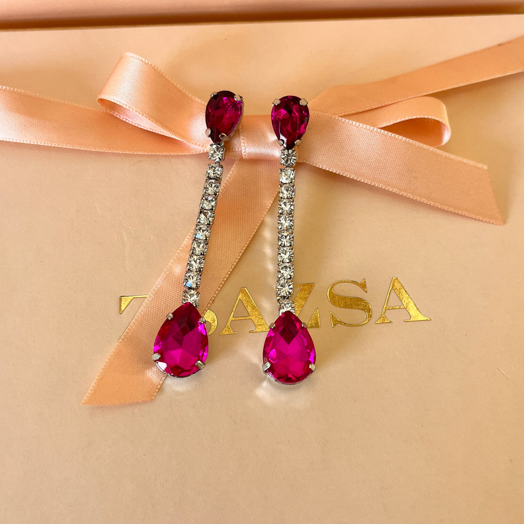 Fuchsia teardrop Preciosa crystals set