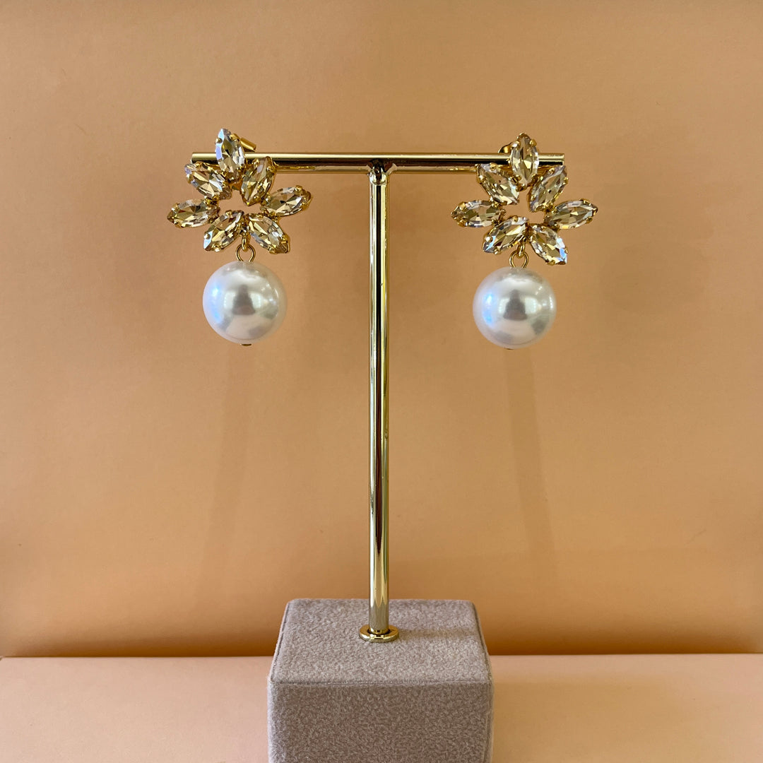 Champagne Swarovski crystals & pearls earrings