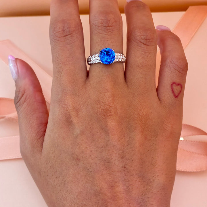 Royal blue Swarovski crystals silver ring