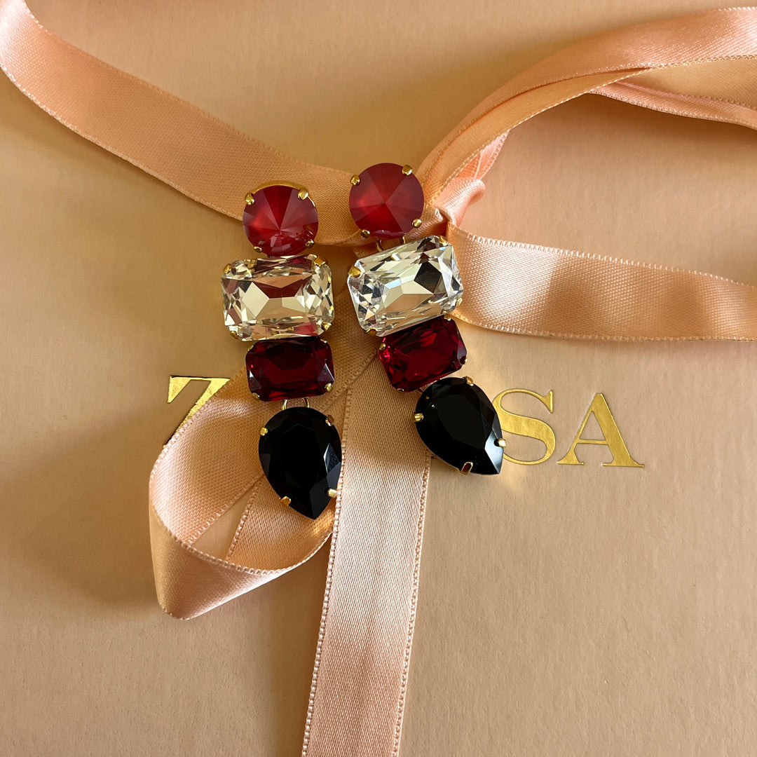 Shade of red and black Swarovski crystals earrings