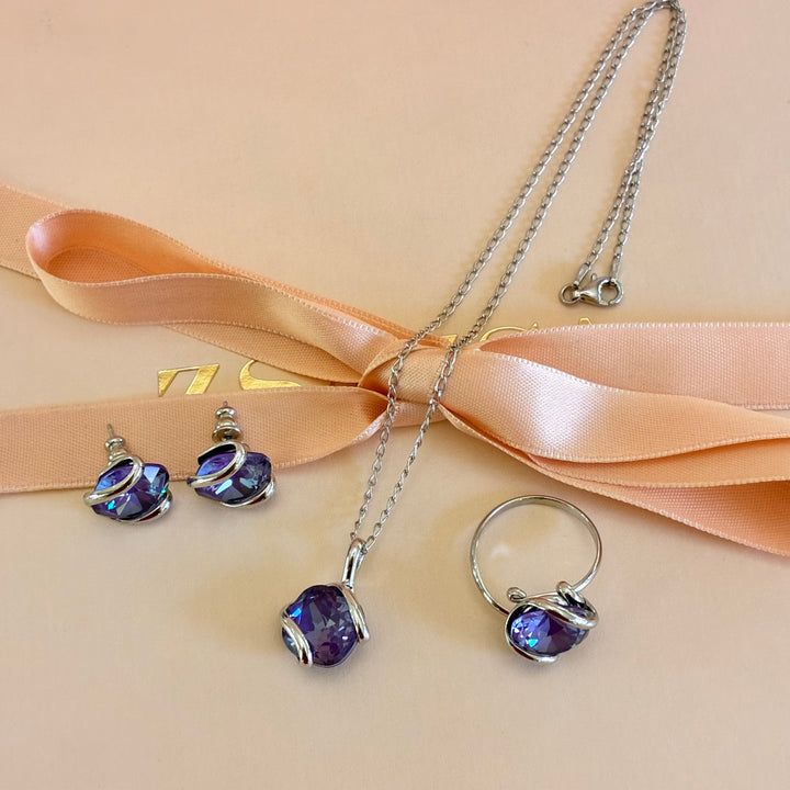 Murano purple pendant silver set