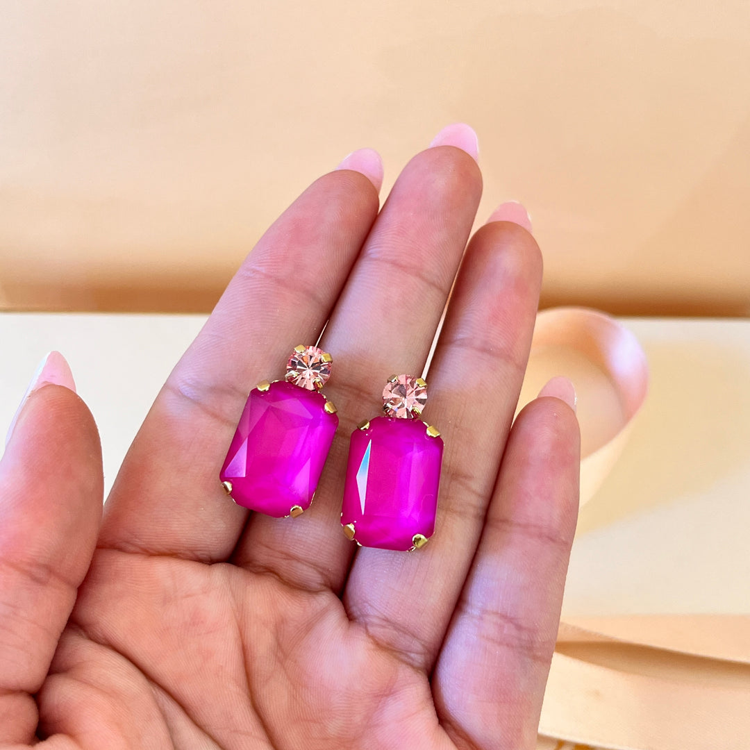 Fuchsia rectangular Swarovski crystals set