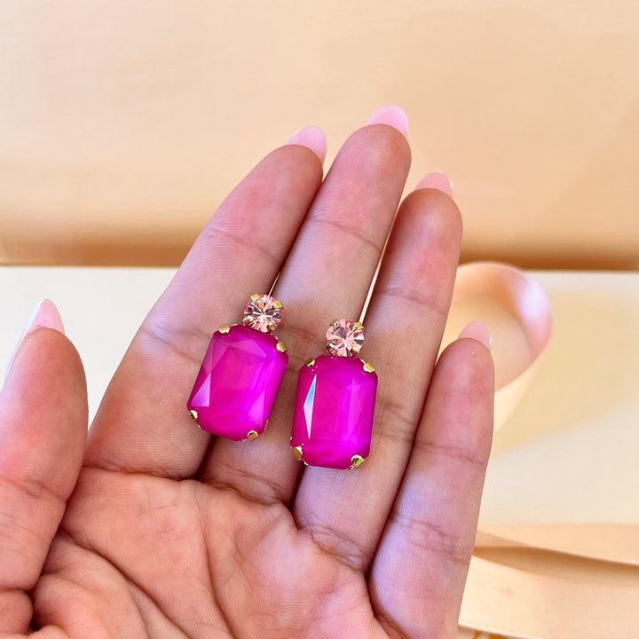 Fuchsia rectangular Swarovski crystals set