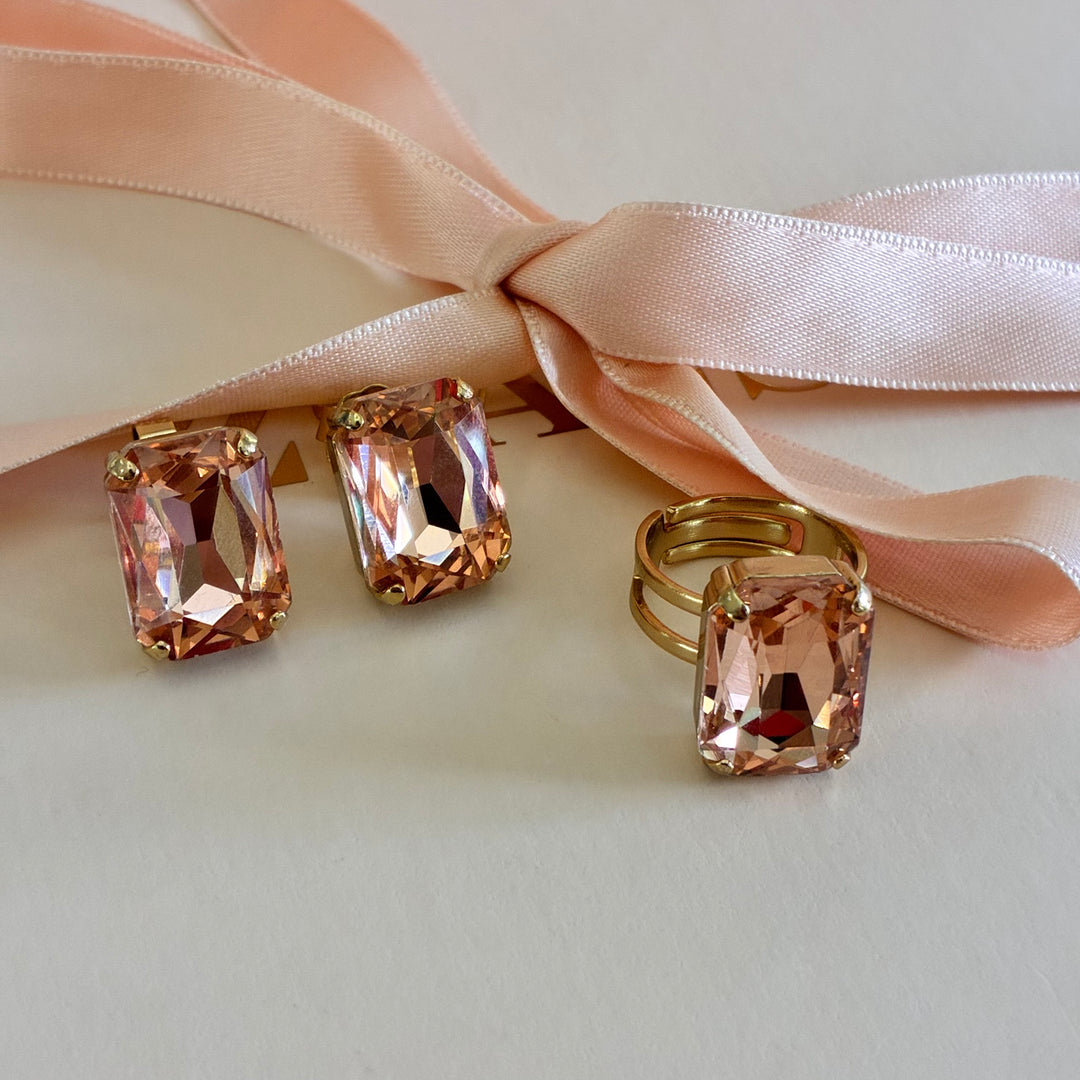 Peach rectangular gold plated set