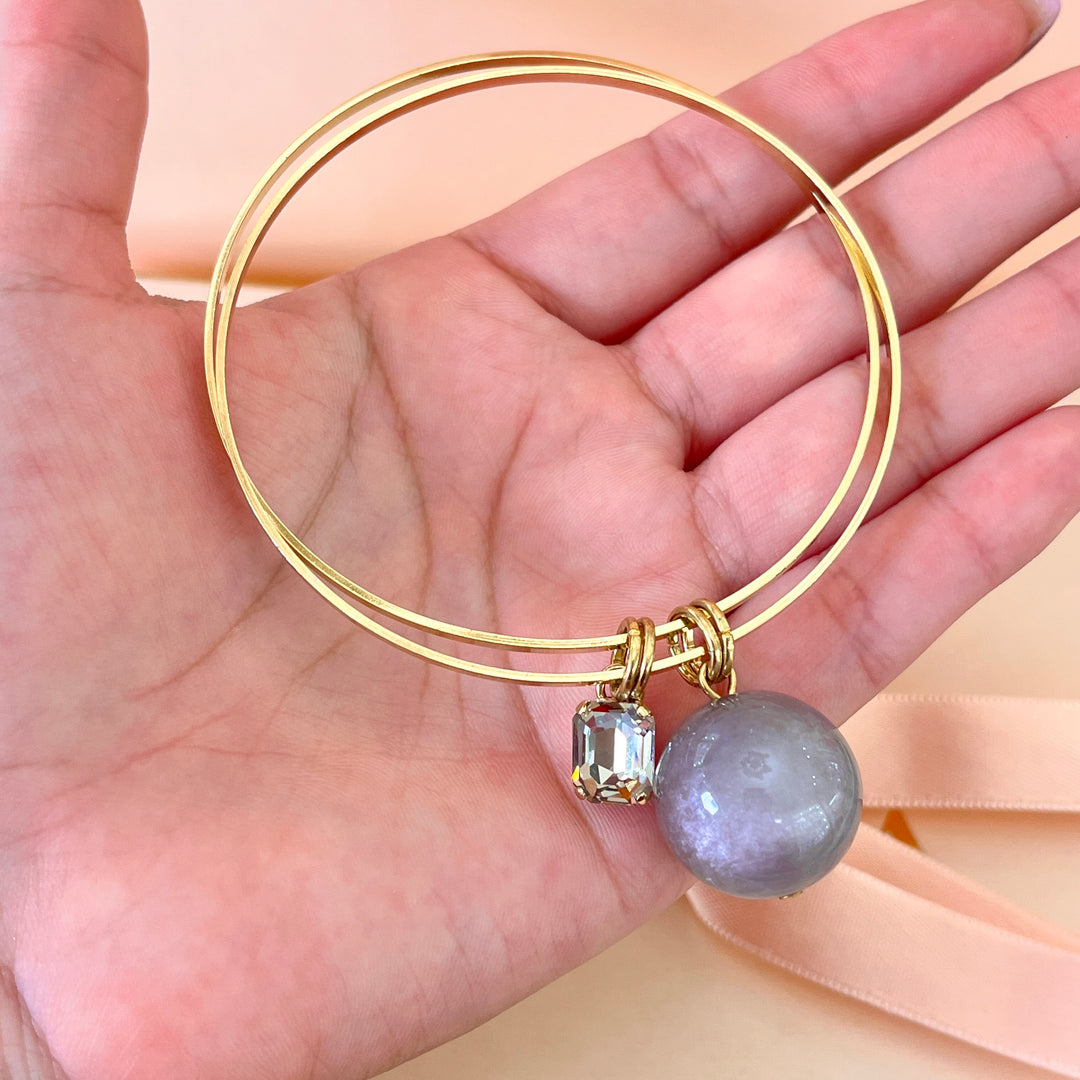 Grey Swarovski crystal bangle with grey ball