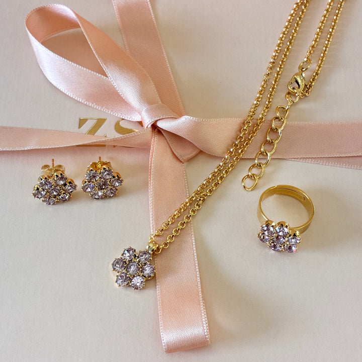 Lilac Preciosa crystals gold plated flower set
