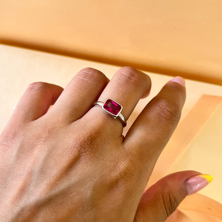 Red rectangular zircone set