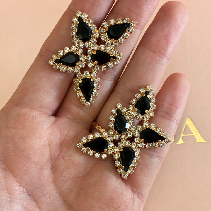 Black teardrops Preciosa crystals set