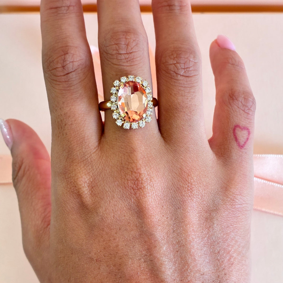 Peach Oval Preciosa crystals gold plated pendant set