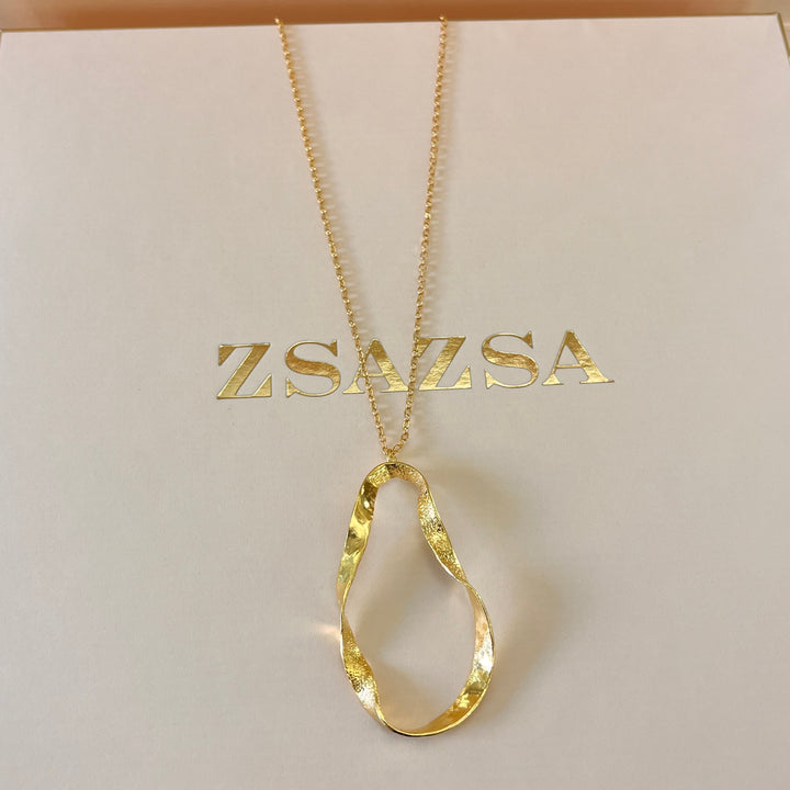 Gold twisted oval handmade pendant