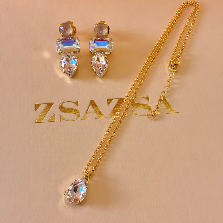 Mix of shape light pink Swarovski crystals gold plated set