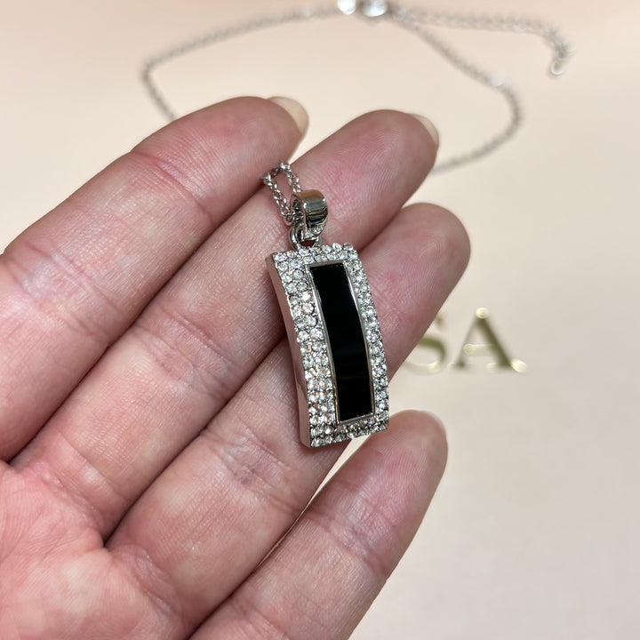Rectangular black rhinestone silver set