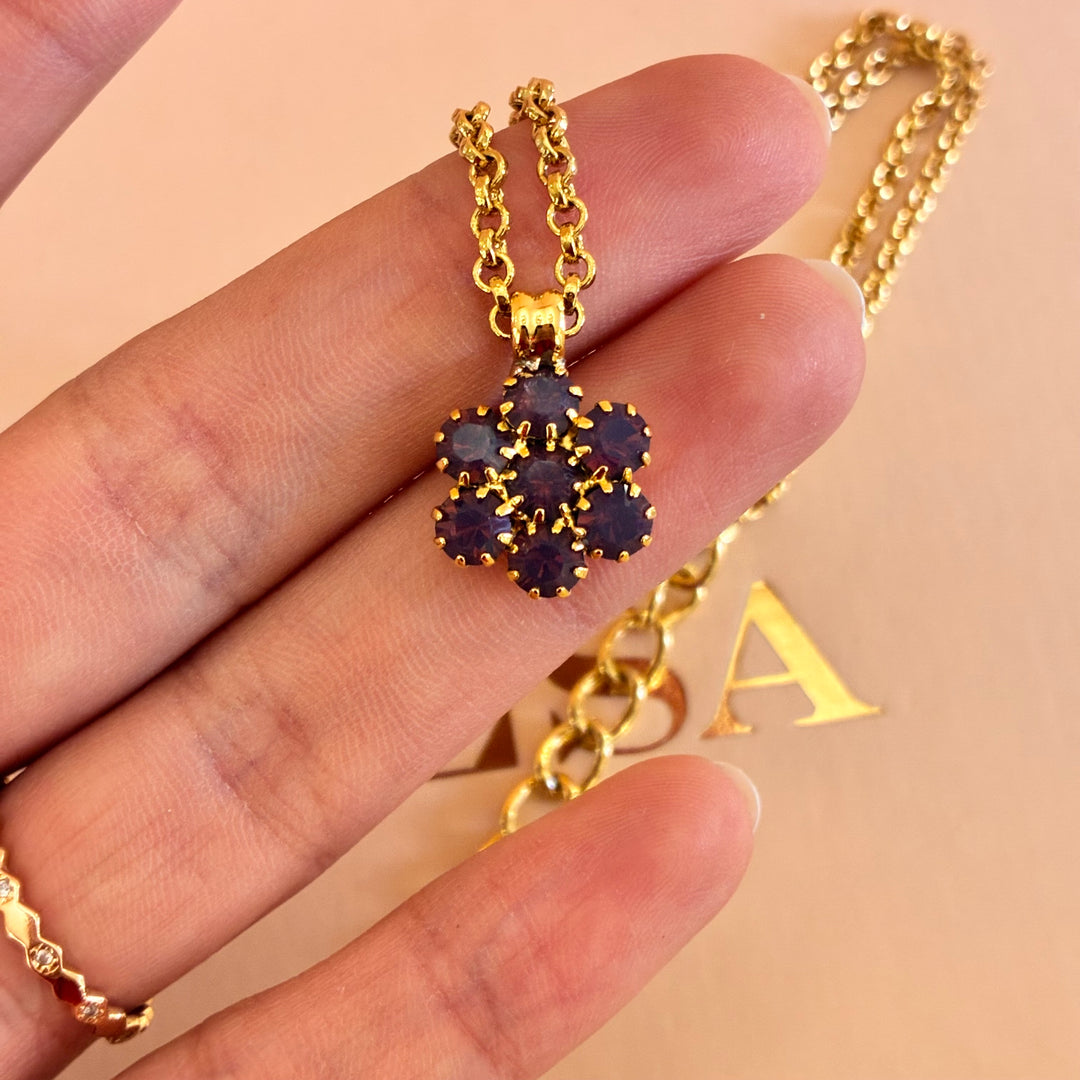 Flower purple preciosa crystals gold plated set