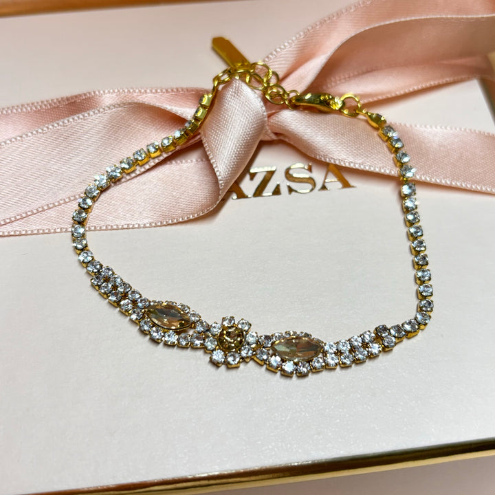 Marquise and flower bronze rhinestone bracelet