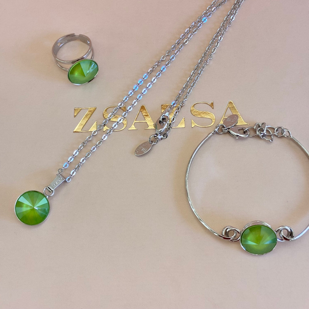 Green Swarovski crystals silver set