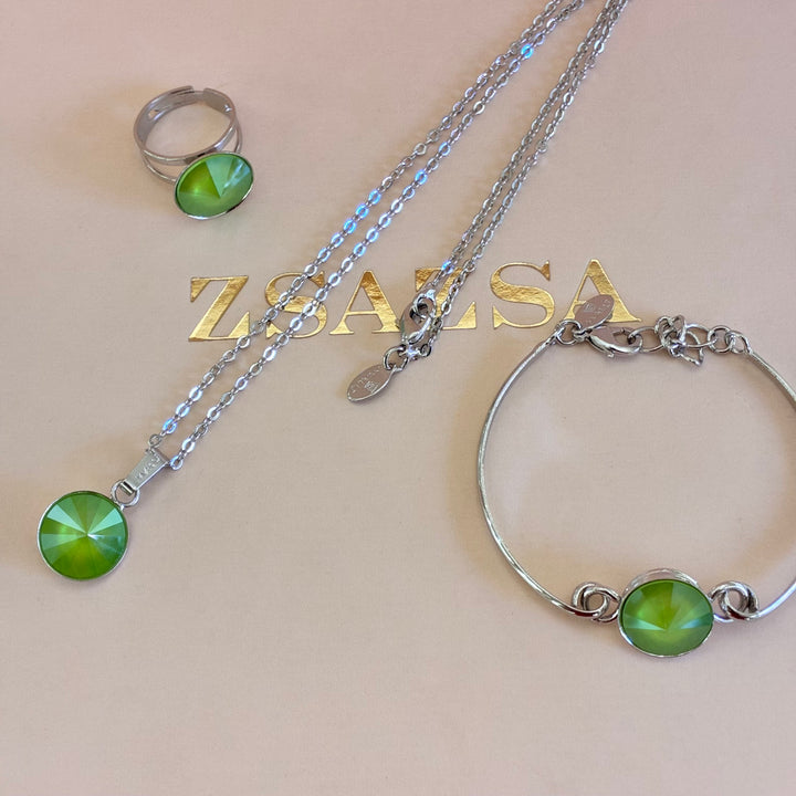 Green Swarovski crystals silver set