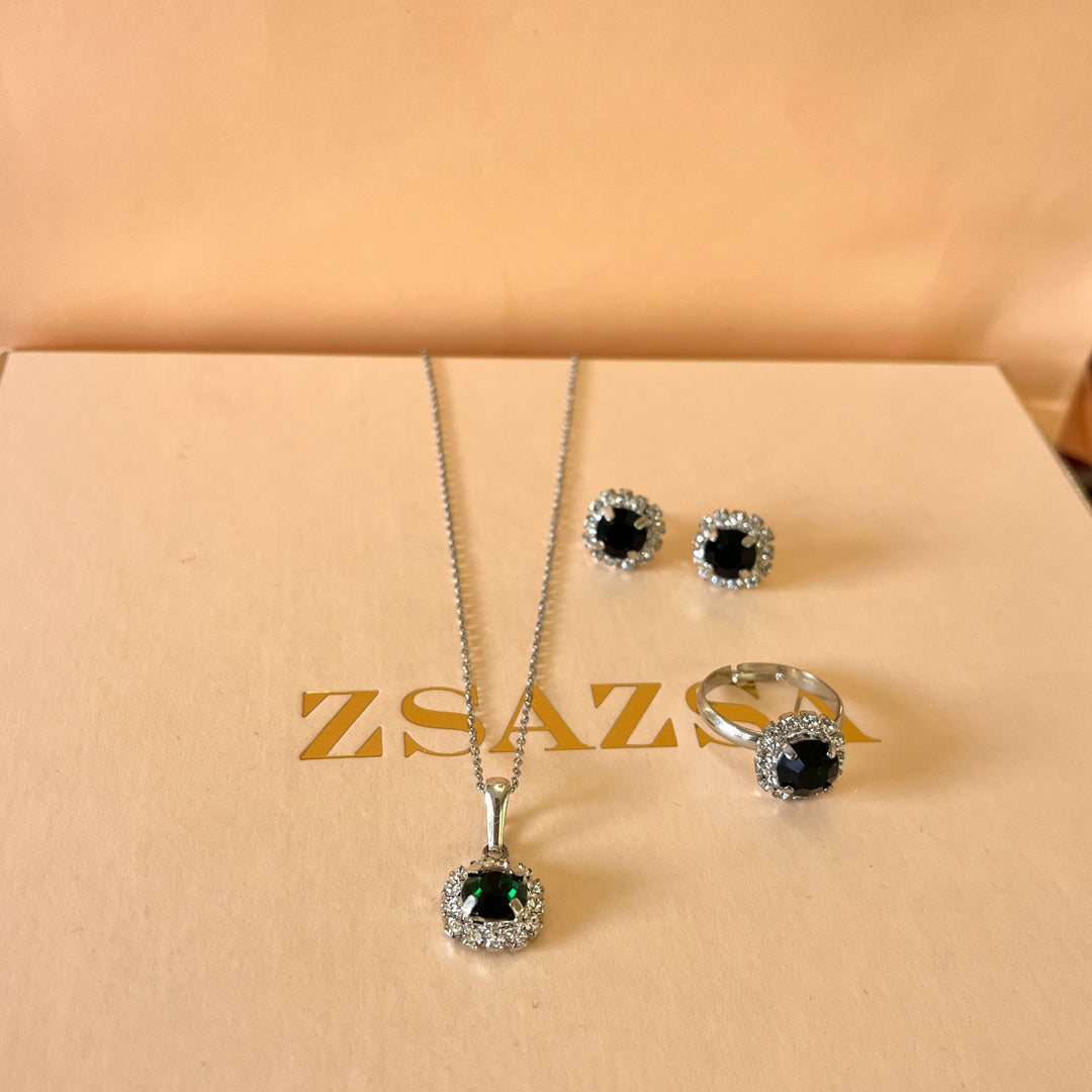 Dark green flower preciosa crystals set
