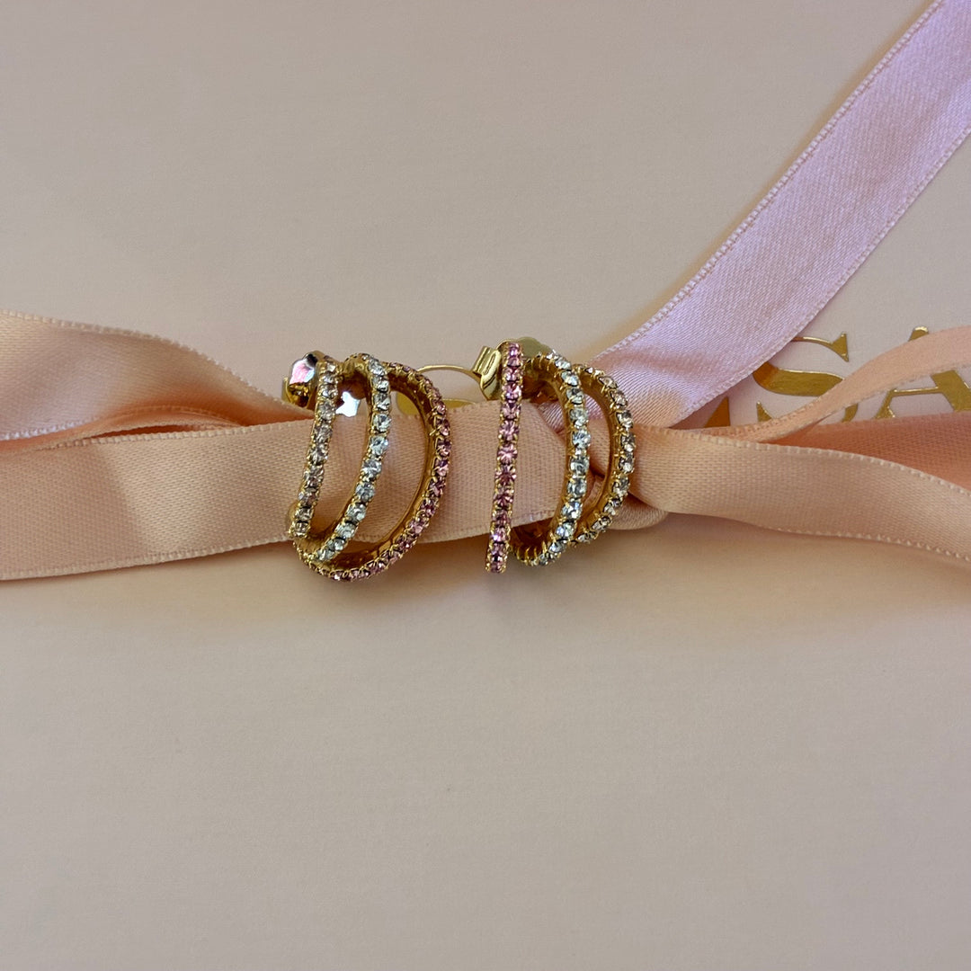 Pink Swarovski crystals gold plated half hoop