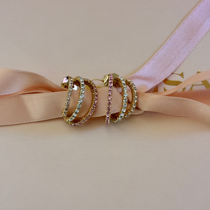 Pink Swarovski crystals gold plated half hoop