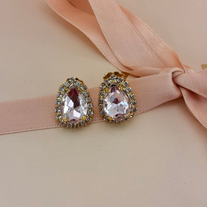 Teardrop Preciosa crystals gold plated pink set