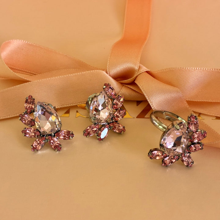 Pink teardrop silver plated set