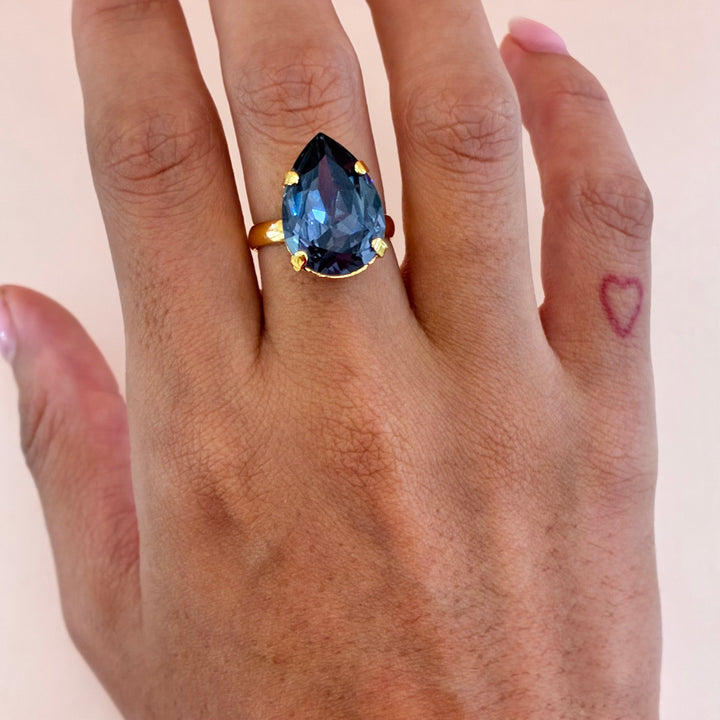 Teardrop Navy blue Preciosa crystals gold plated set