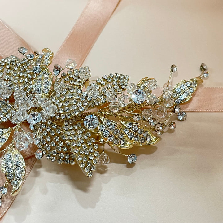 Gold leaves and crystals headpiece