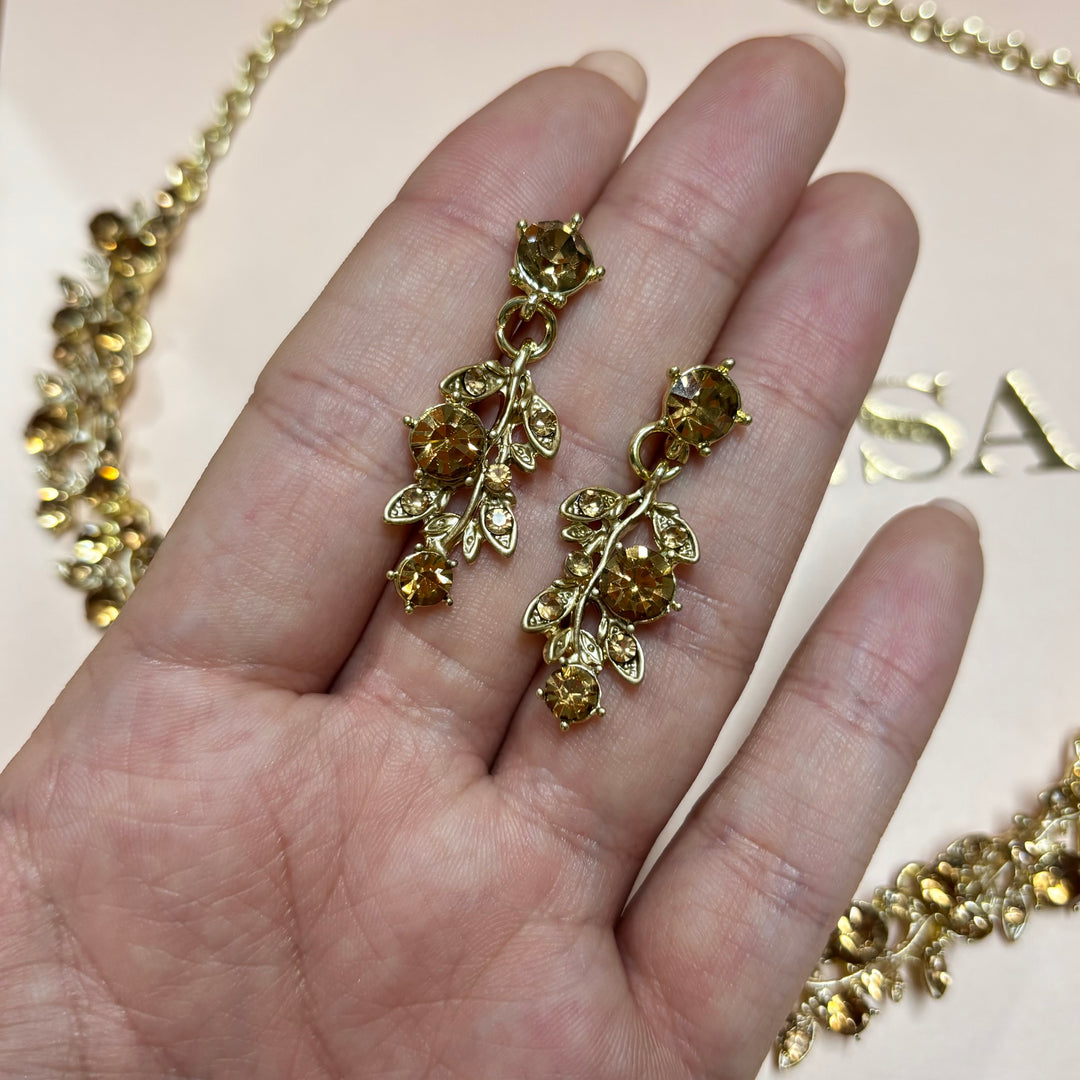 Brown rhinestone leaves set