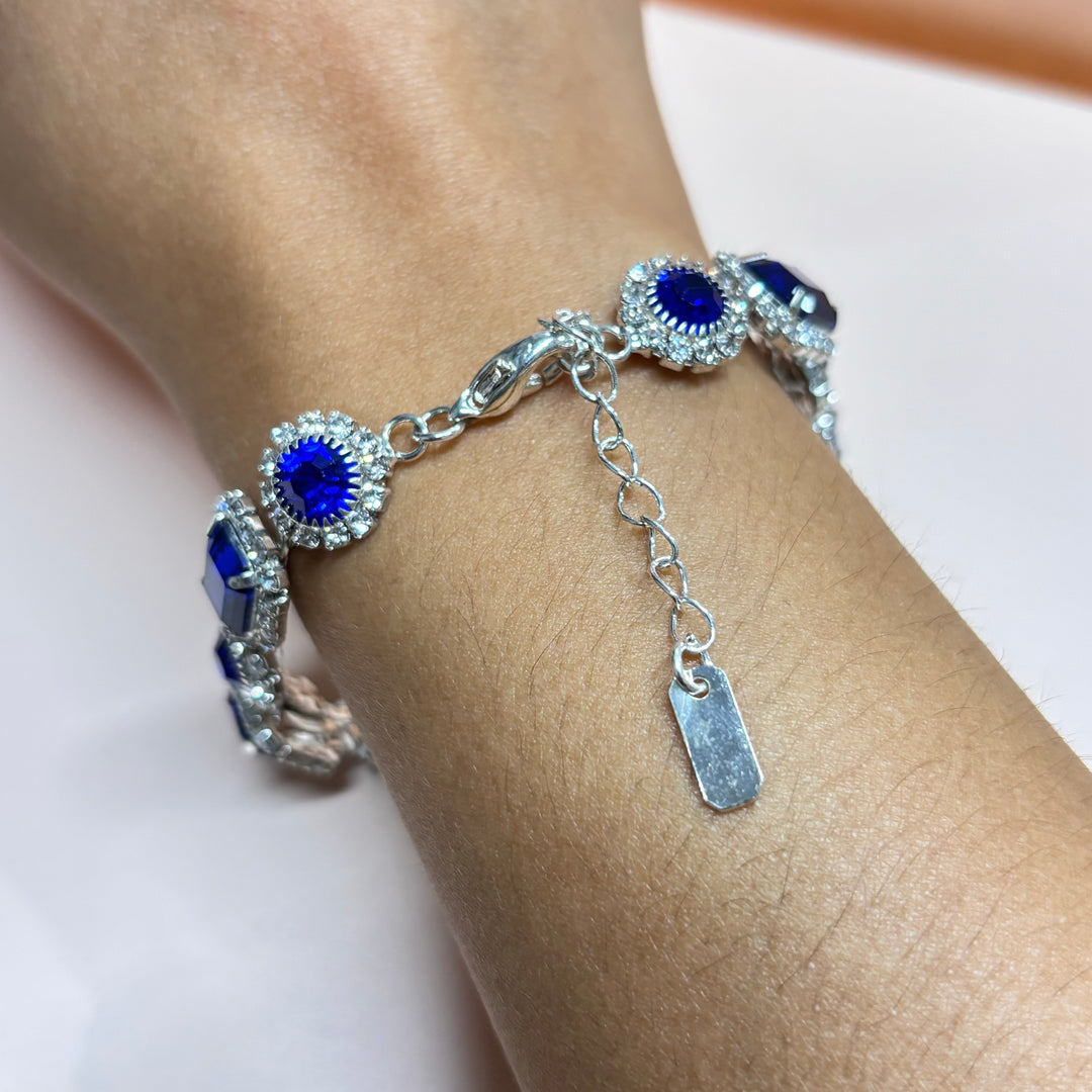 Royal blue multistone rhinestone white gold plated bracelet