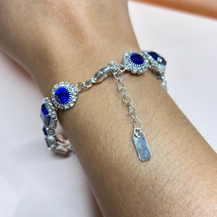 Royal blue multistone rhinestone white gold plated bracelet