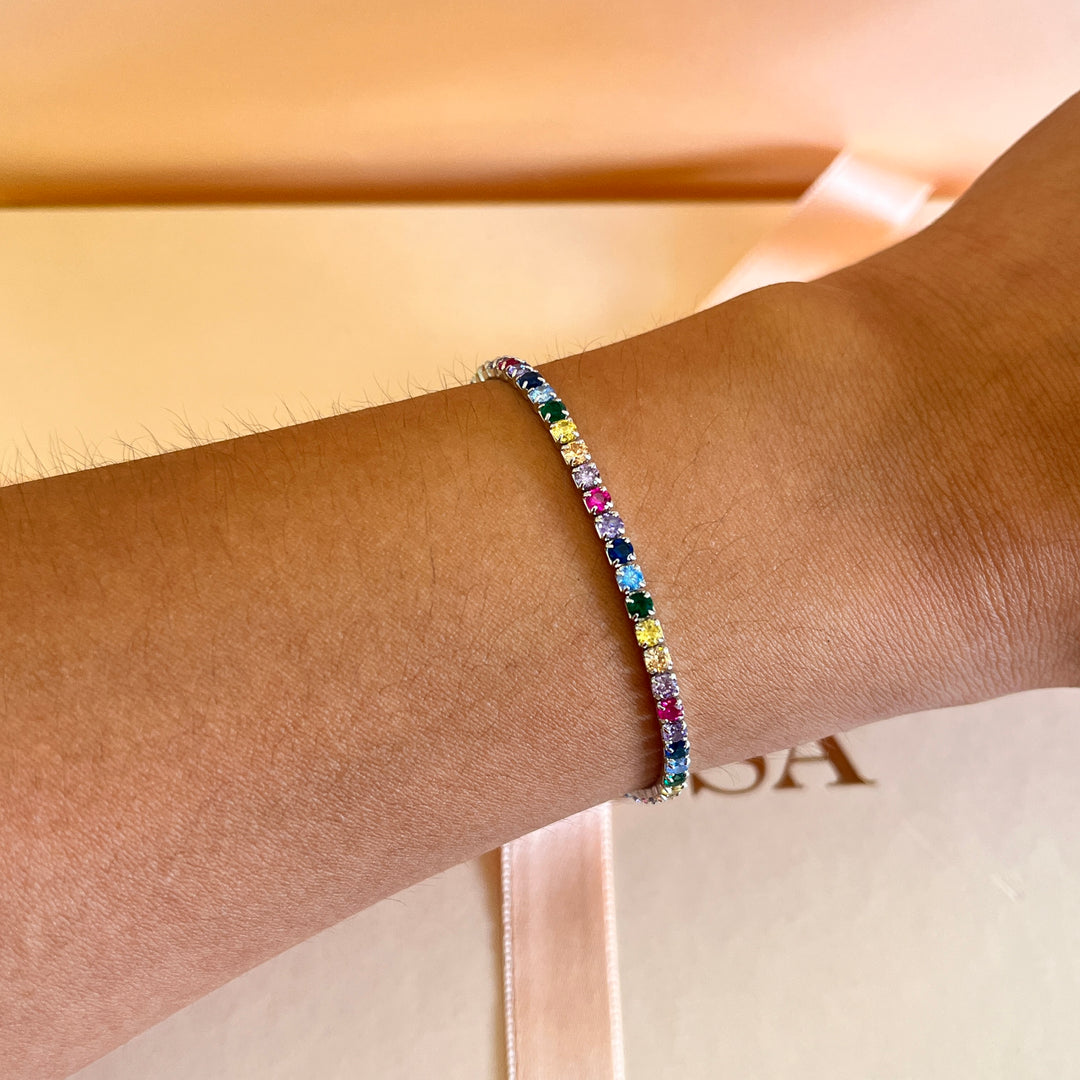 Multicoloured zircone sterling silver bracelet