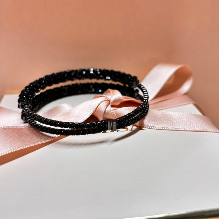 2 rows black rhinestone bangle