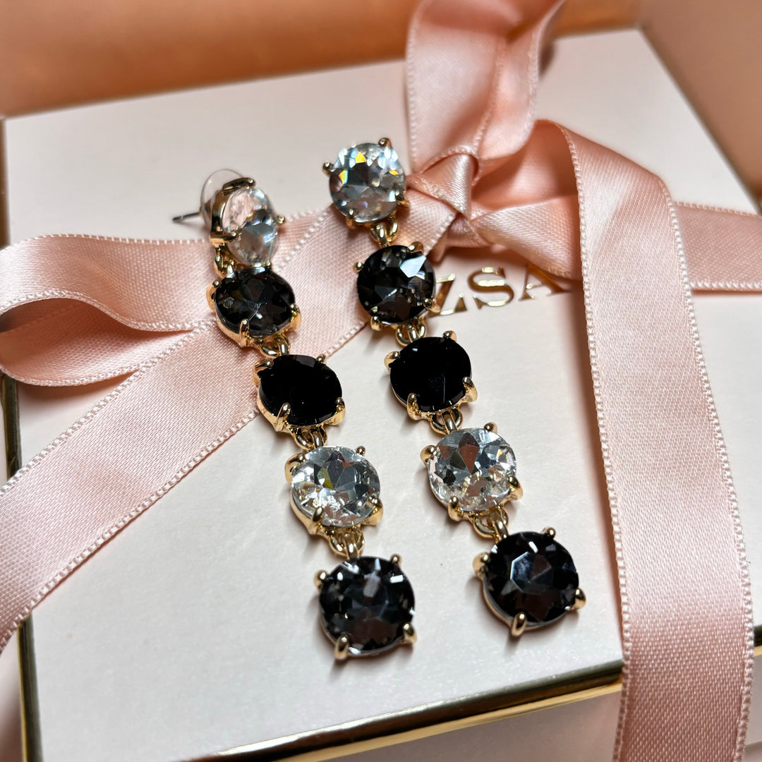 Black rhinestone gold earrings