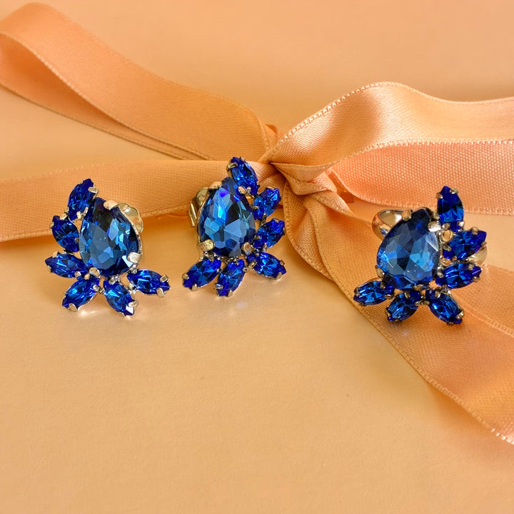 Royal blue Swarovski crystal silver set